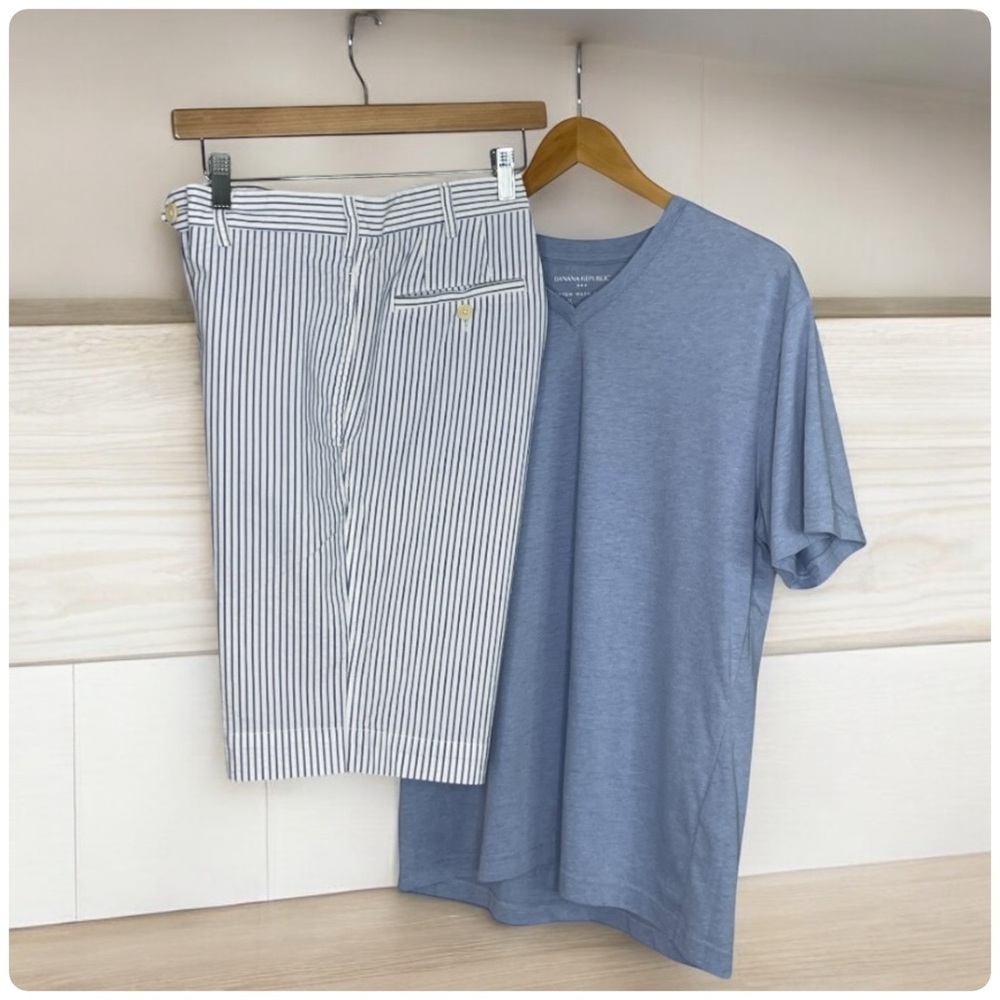 Hackett of London Mens blue and White Stripe Seersucker Tailored Shorts 34